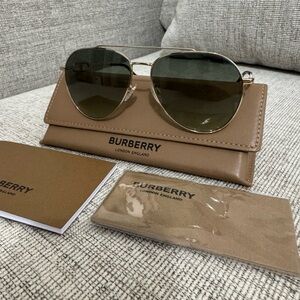NEW BURBERRY SUNGLASSES AVIATOR CASE BAG BLACK BROWN GOLD